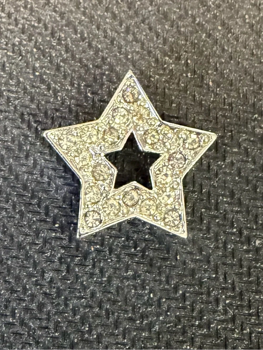 Silver Tone Clear Rhinestone Open Star Pendant Charm